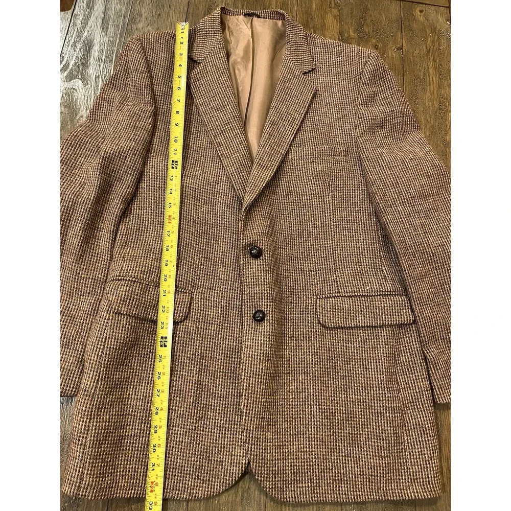 Vintage JC Penney Mens Shop Brown Wool Blazer Herringbone Mens Sz 42L Large